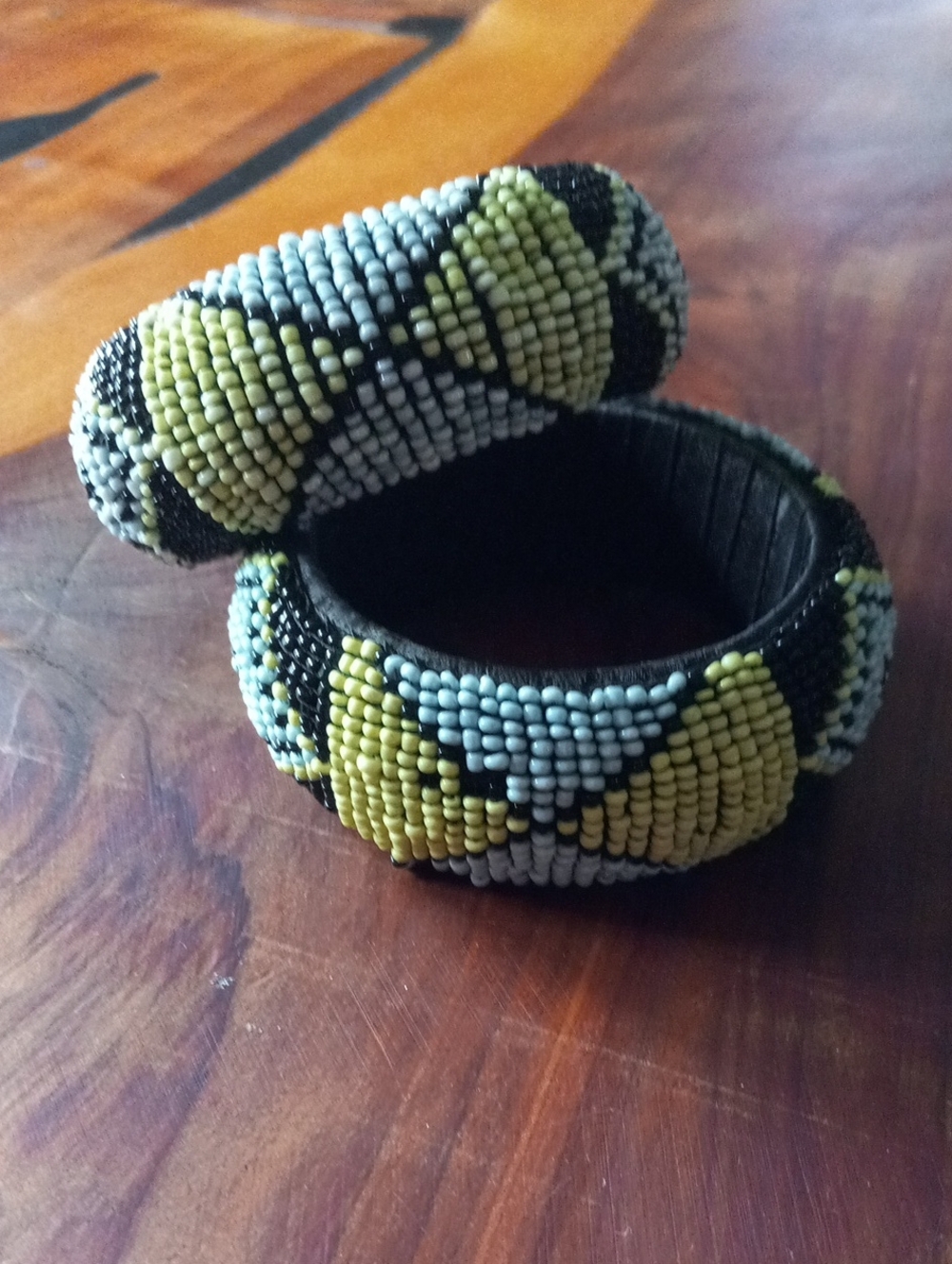 Chunky Boho Beaded Geometric Bangle Bracelets - Set of 2